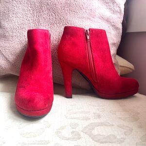 Red Suede Ankle Boots, High Heels 7